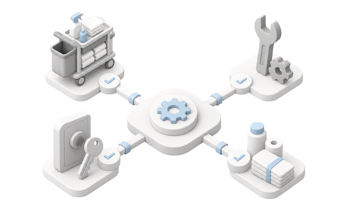 Isometric illustration for Hotel operations automation beyond the guest chatbot